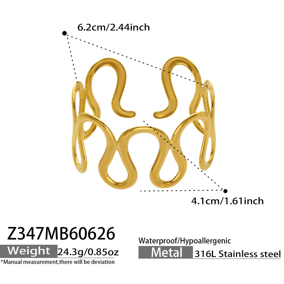 316L Stainless Steel 18K PVD Gold Geometric Wave Bangle made with 316L stainless steel and 18K PVD gold finish for wholesale jewelry buyers - image 9