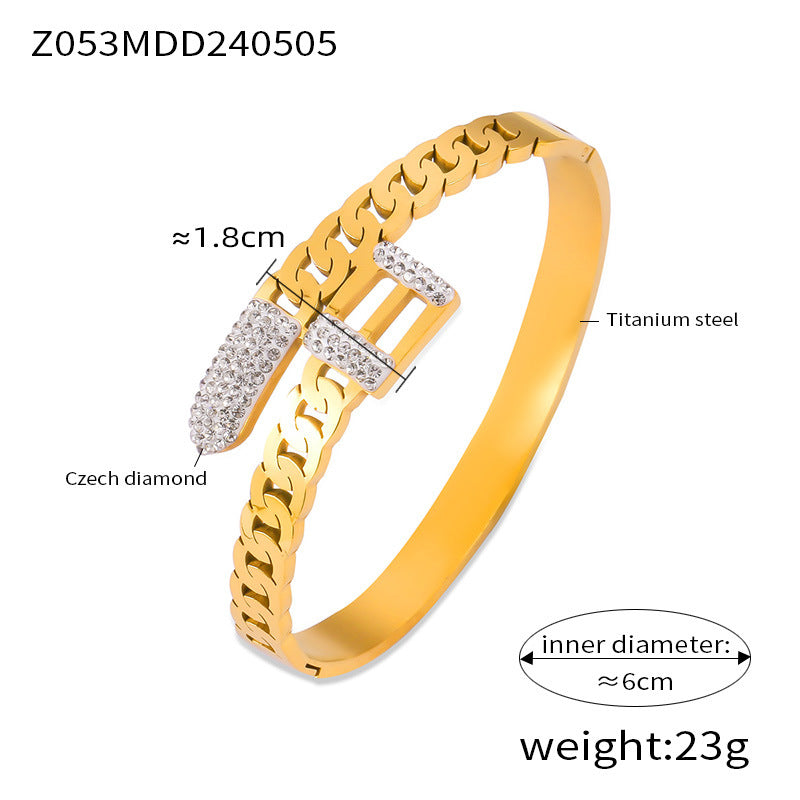 316L Stainless Steel Geometric Zircon Chain Bangle - Image 1