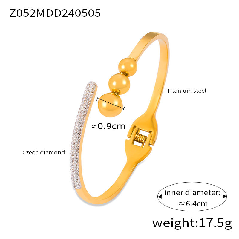 316L Stainless Steel Geometric Zircon Chain Bangle - Image 2