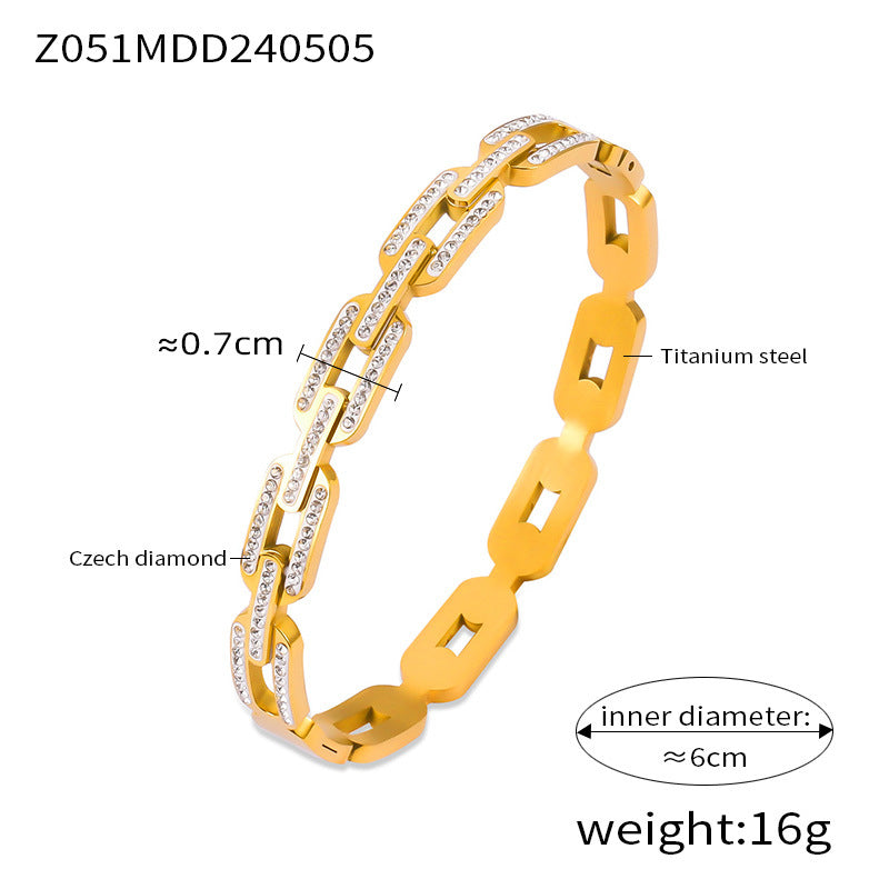 316L Stainless Steel Geometric Zircon Chain Bangle - Image 3