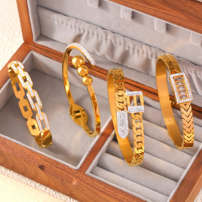 316L Stainless Steel Geometric Zircon Chain Bangle - Image 8