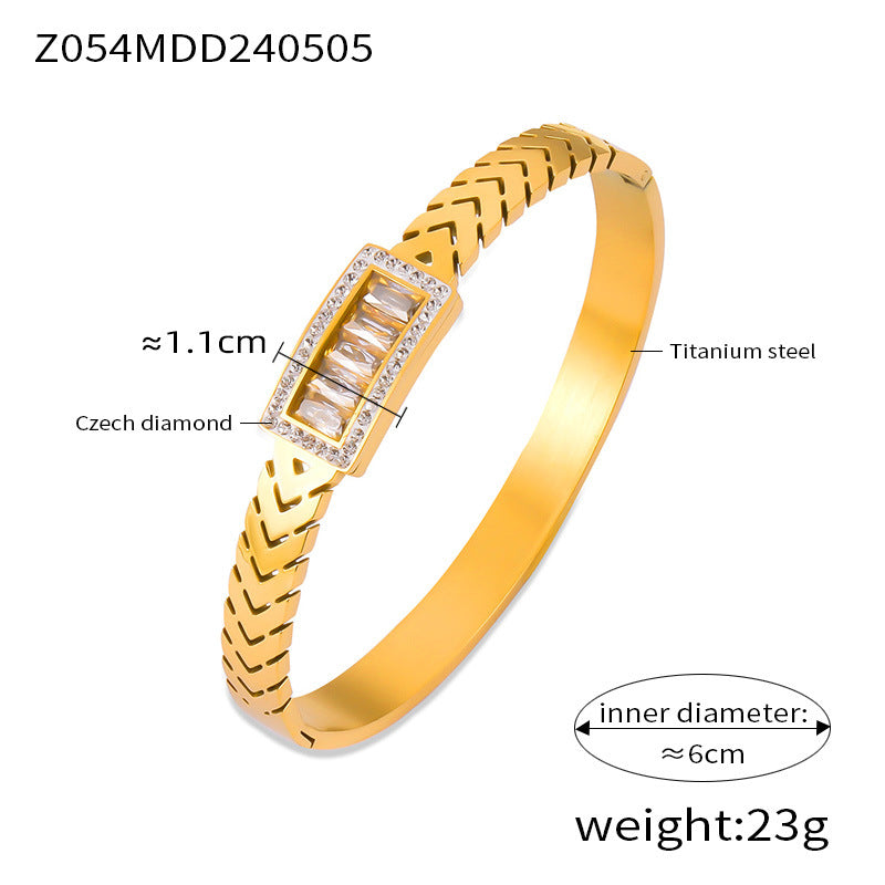 316L Stainless Steel Geometric Zircon Chain Bangle - Image 9