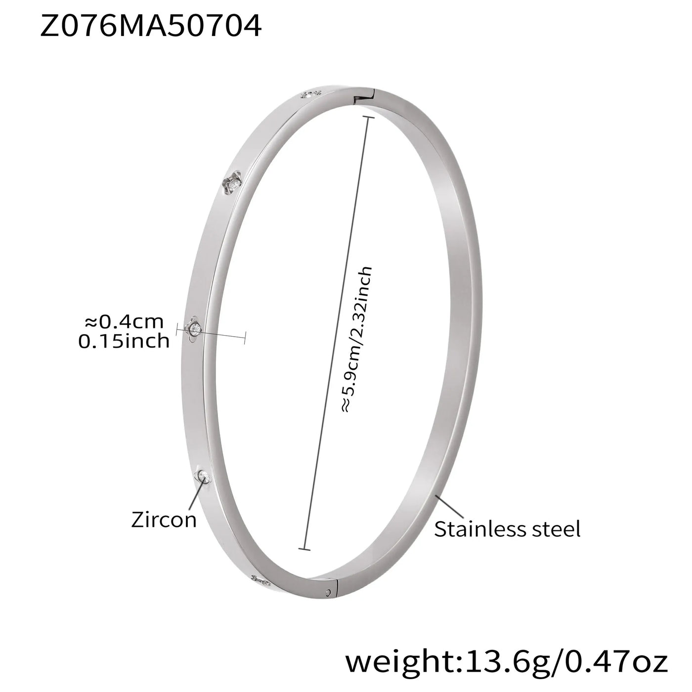 316L Stainless Steel Geometric Zircon Cuff Bangle - Image 11