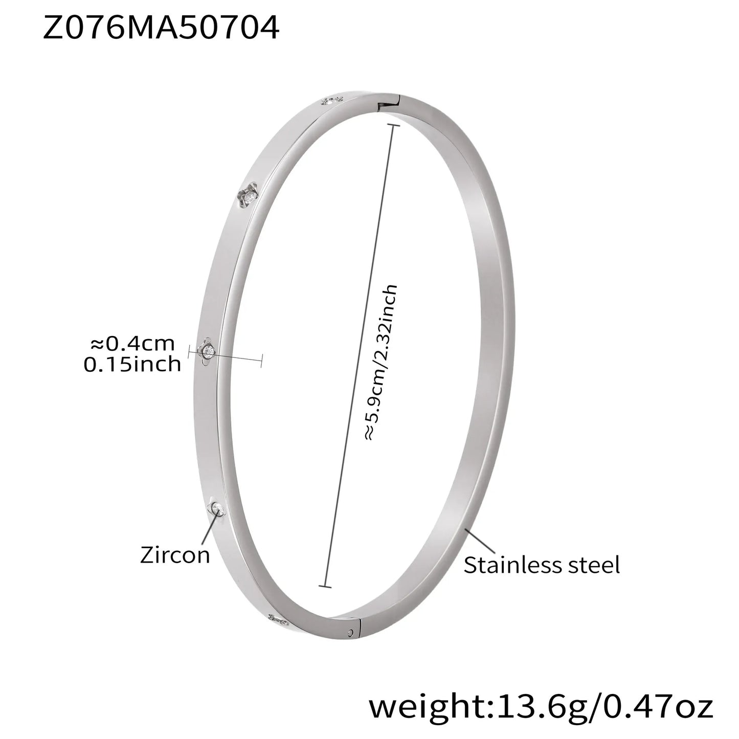 316L Stainless Steel Geometric Zircon Cuff Bangle - Image 11