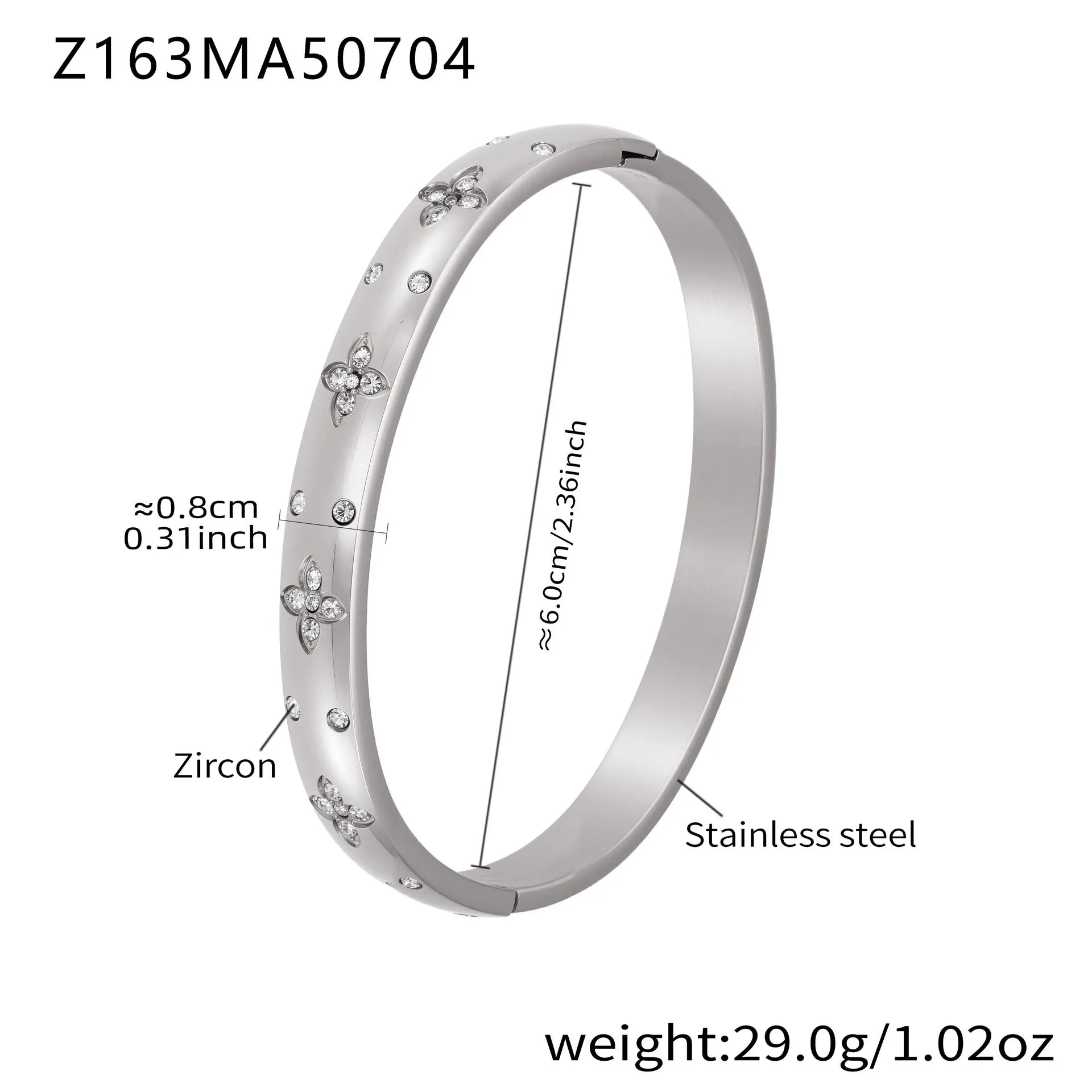316L Stainless Steel Geometric Zircon Cuff Bangle - Image 13
