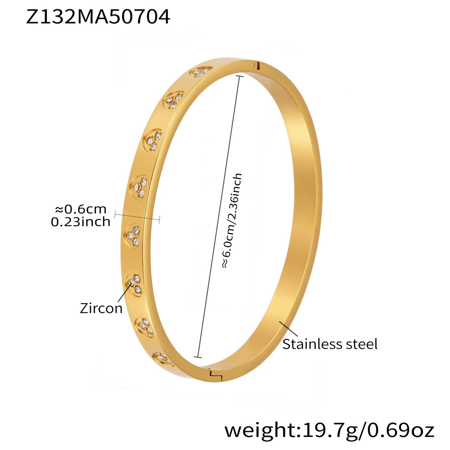 316L Stainless Steel Geometric Zircon Cuff Bangle - Image 14