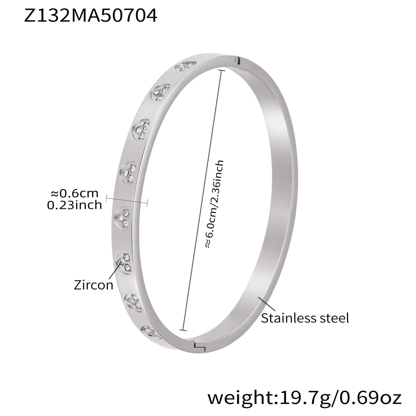 316L Stainless Steel Geometric Zircon Cuff Bangle - Image 15