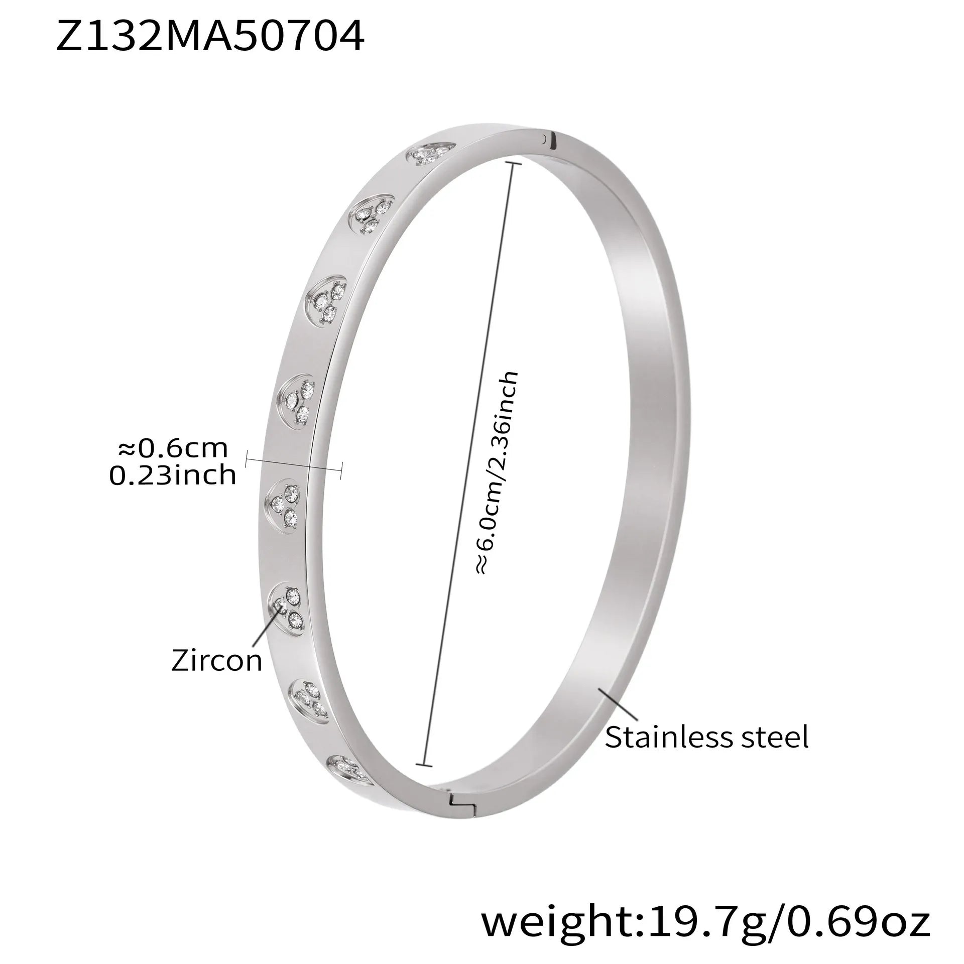 316L Stainless Steel Geometric Zircon Cuff Bangle - Image 15