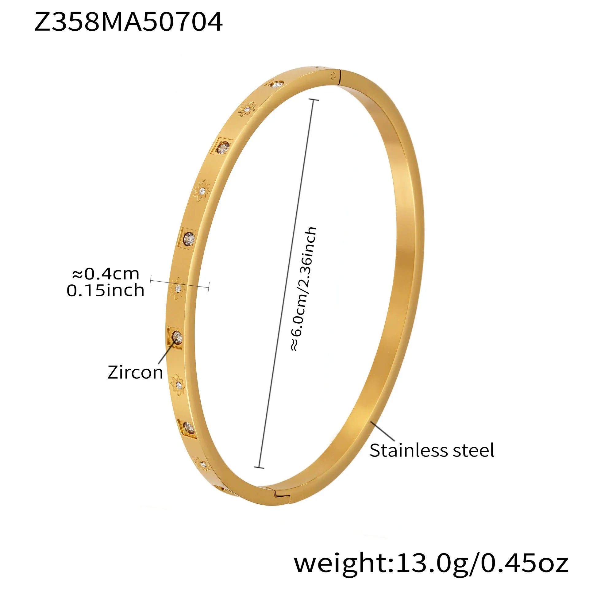 316L Stainless Steel Geometric Zircon Cuff Bangle - Image 16