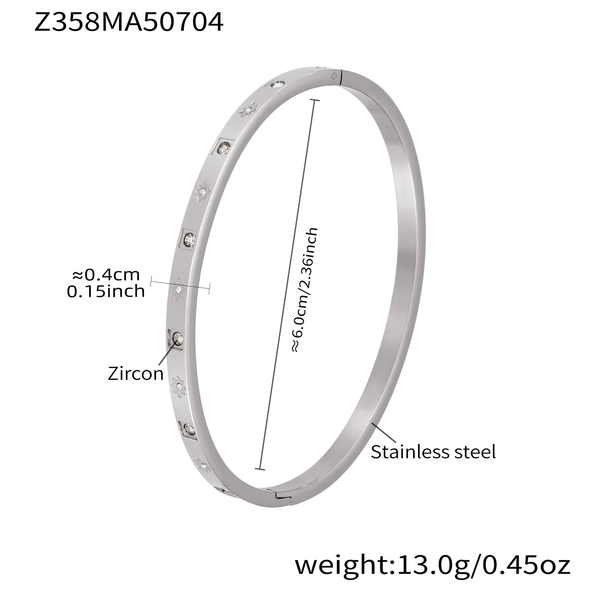 316L Stainless Steel Geometric Zircon Cuff Bangle - Image 17