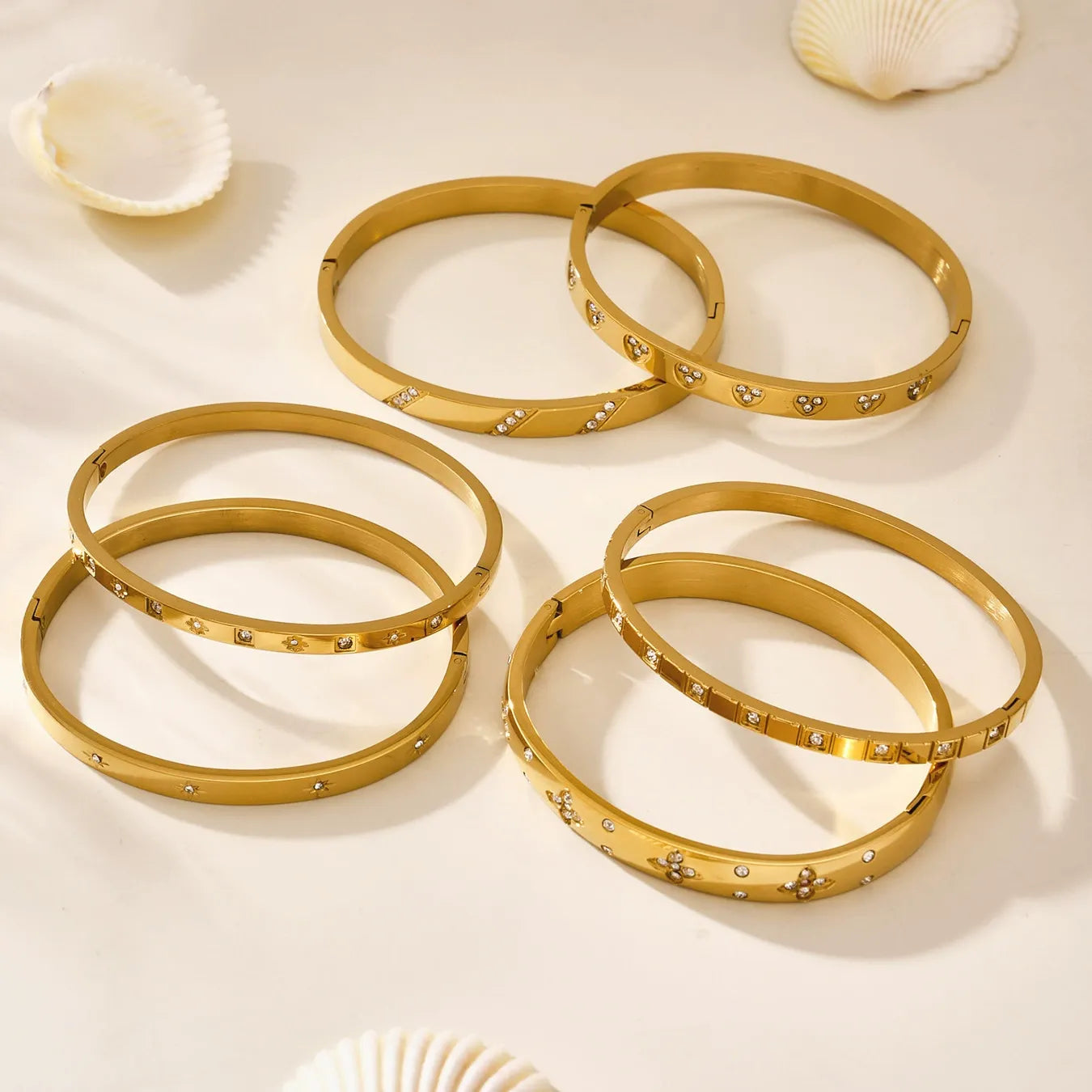 316L Stainless Steel Geometric Zircon Cuff Bangle - Image 3