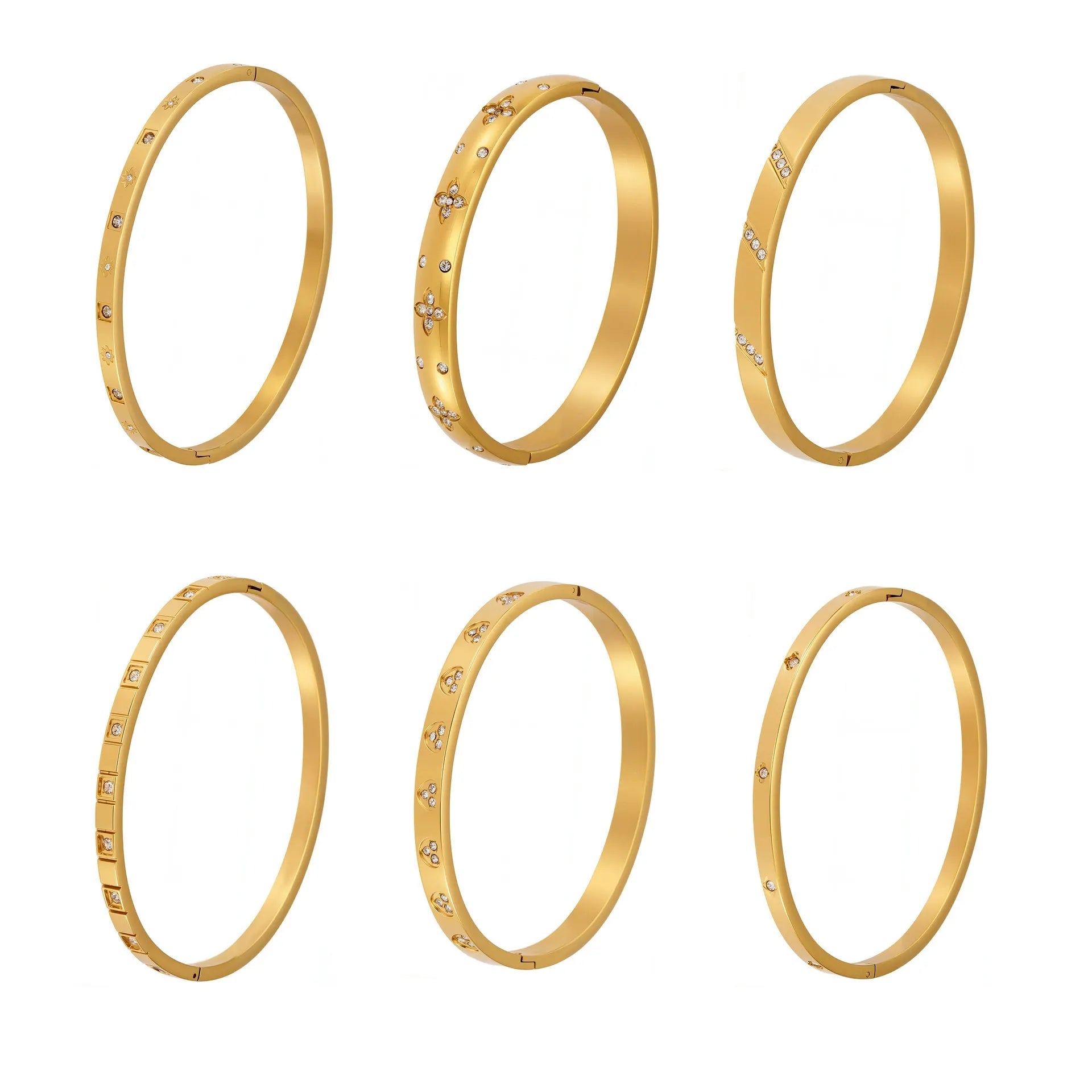 316L Stainless Steel Geometric Zircon Cuff Bangle - Image 5