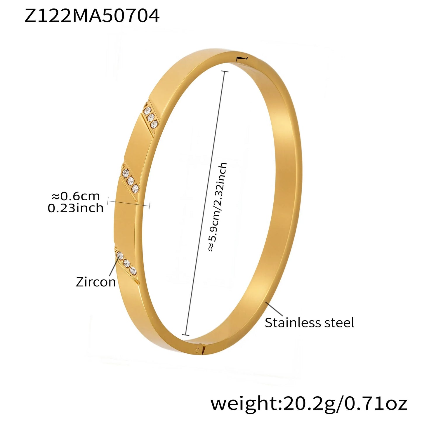 316L Stainless Steel Geometric Zircon Cuff Bangle - Image 6