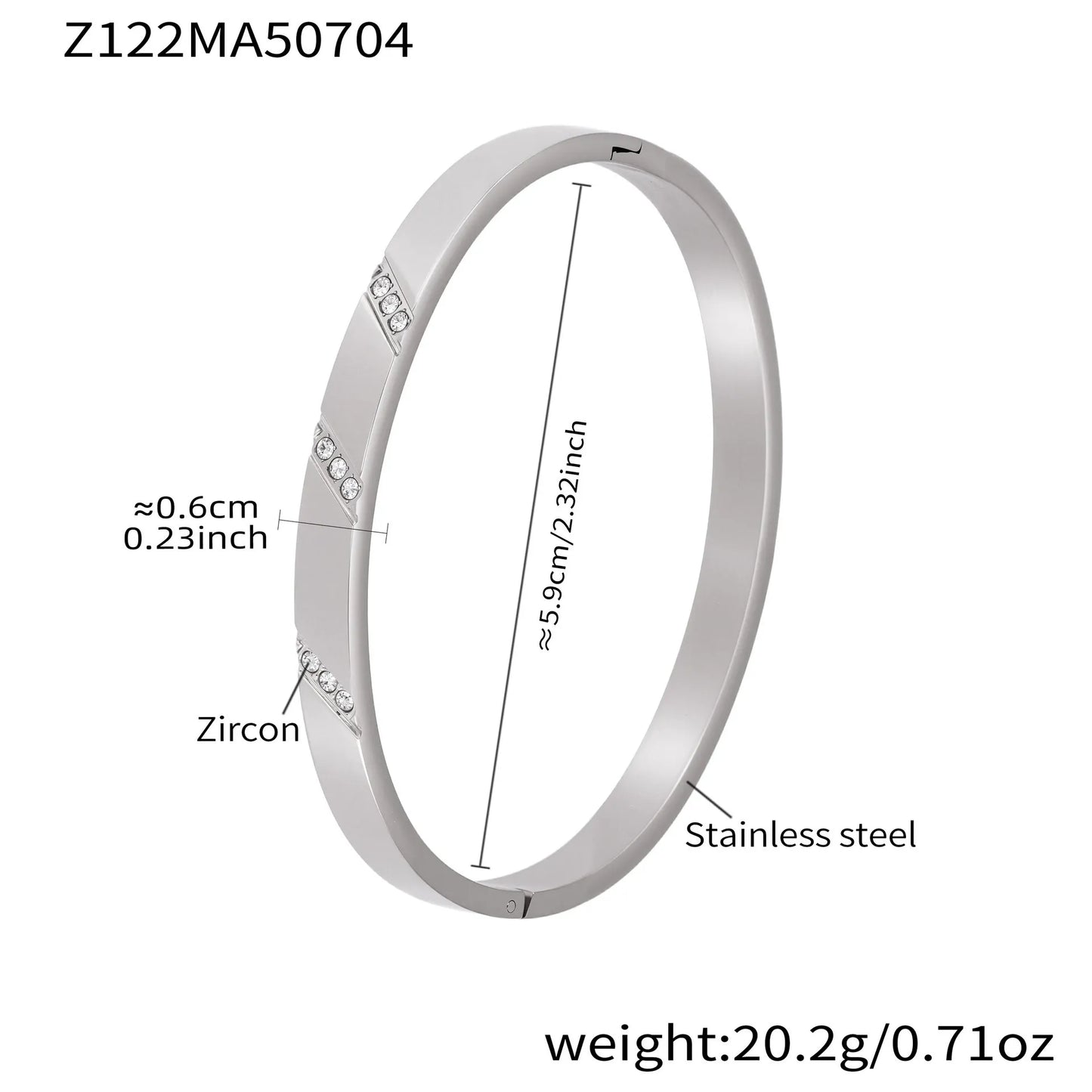 316L Stainless Steel Geometric Zircon Cuff Bangle - Image 7