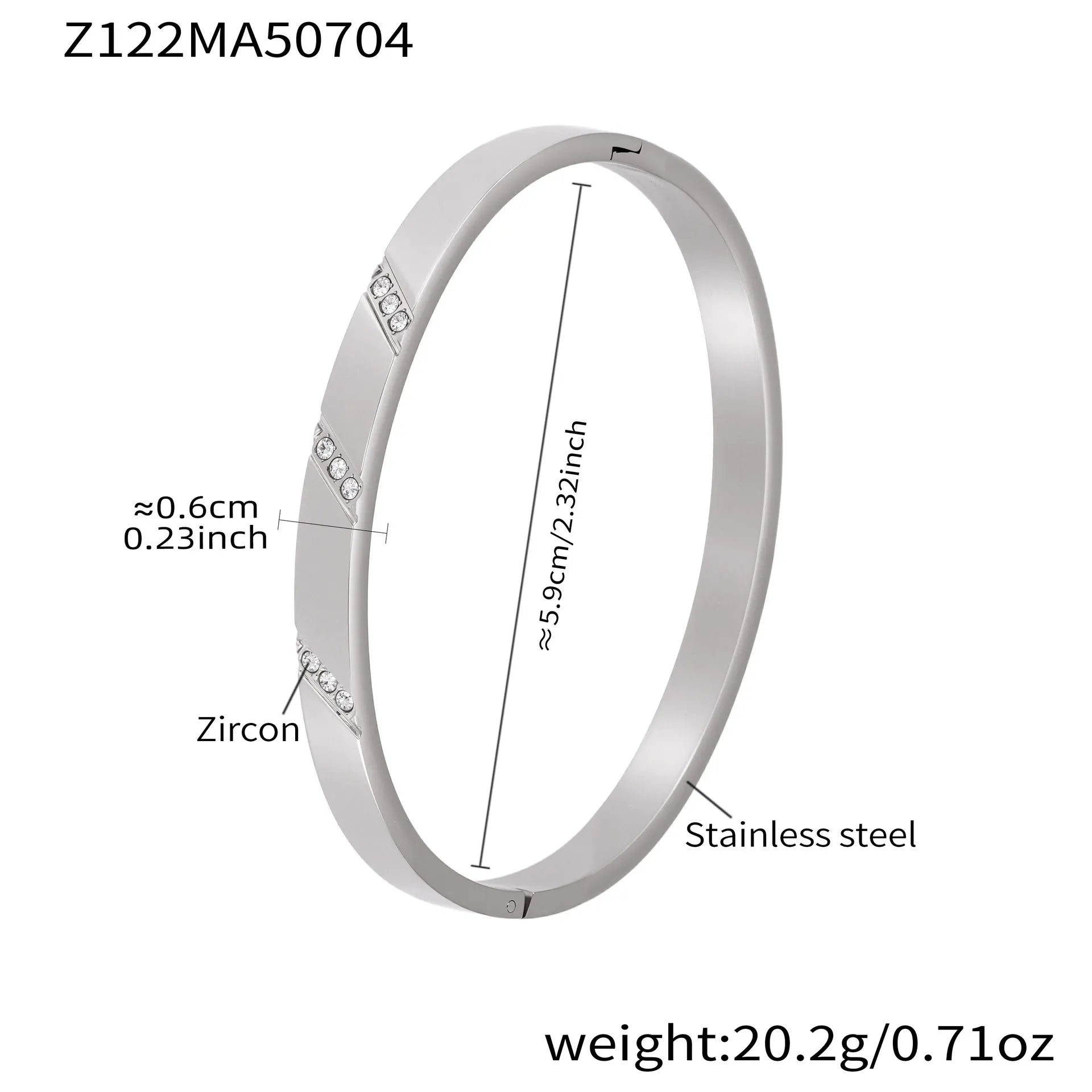 316L Stainless Steel Geometric Zircon Cuff Bangle - Image 7