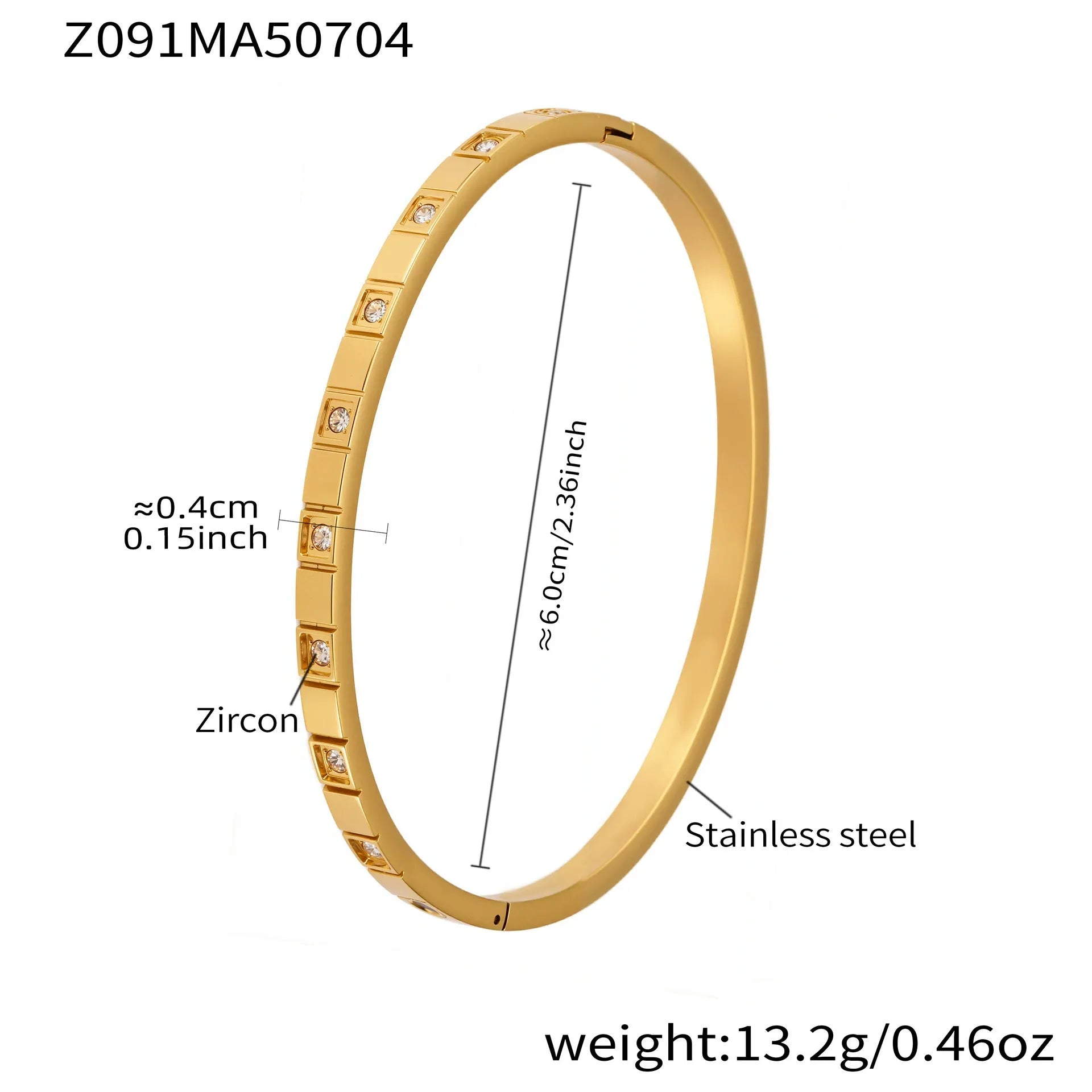 316L Stainless Steel Geometric Zircon Cuff Bangle - Image 8