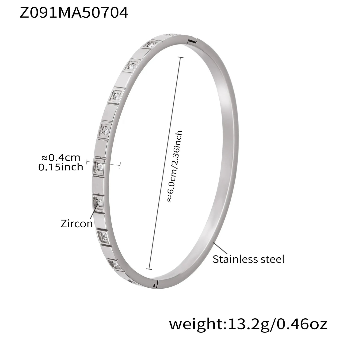 316L Stainless Steel Geometric Zircon Cuff Bangle - Image 9