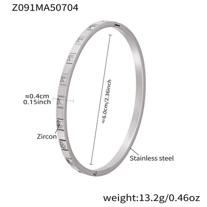 316L Stainless Steel Geometric Zircon Cuff Bangle - Image 9