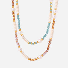 316L stainless steel glass stone and pearl beaded necklace on white background, wholesale jewelry