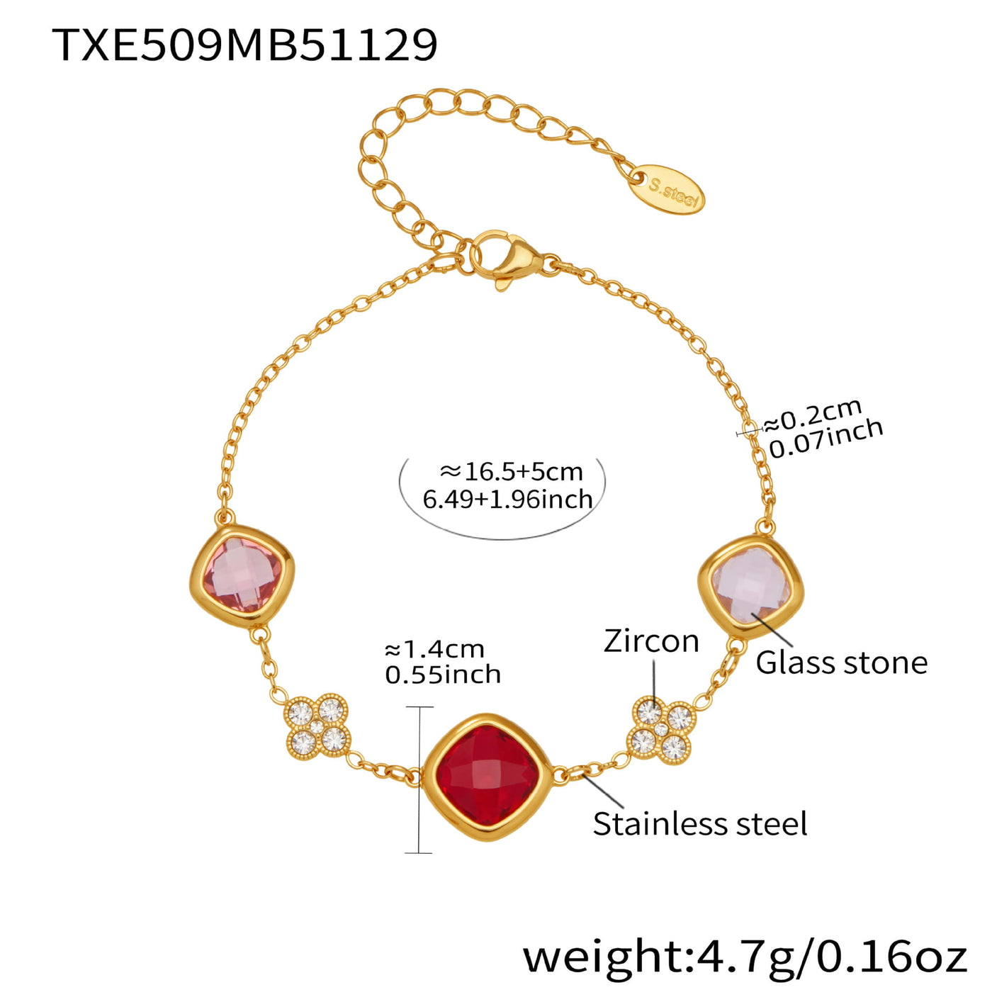 316L stainless steel glass stone bracelet adjustable wholesale jewelry