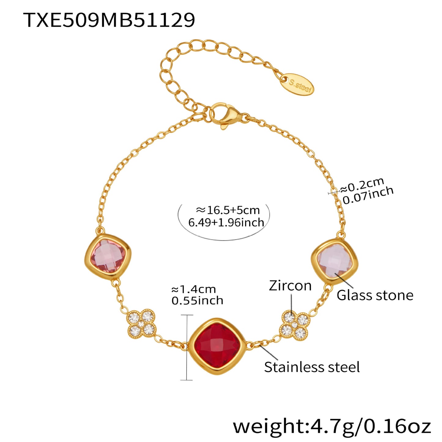 316L stainless steel glass stone bracelet adjustable wholesale jewelry