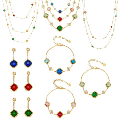 316L stainless steel glass stone jewelry set with necklaces earrings and bracelet for wholesale