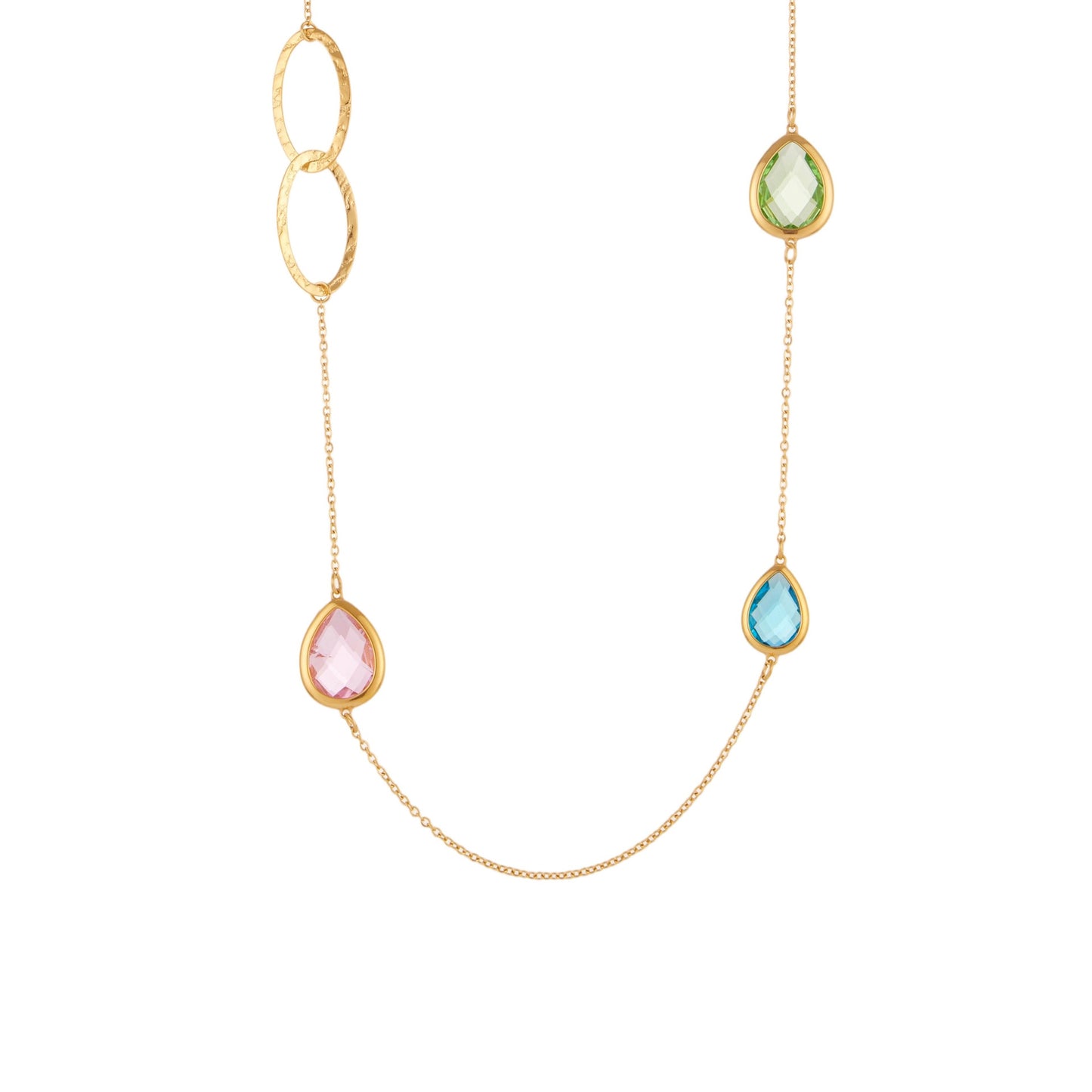 316L Stainless Steel Faceted Glass & Hollow Circle Long Statement Necklace