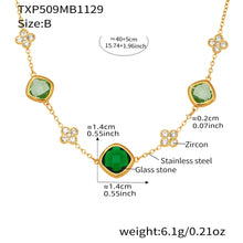 316L stainless steel glass stone necklace 40cm with 18k pvd gold plating