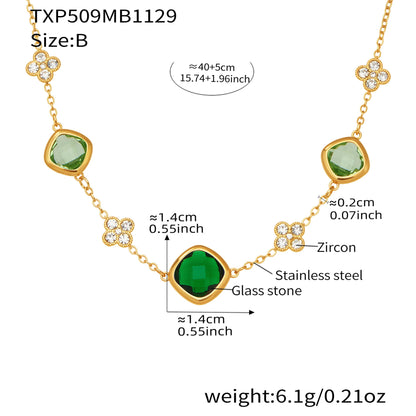 316L stainless steel glass stone necklace 40cm with 18k pvd gold plating