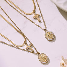 316L Stainless Steel Goddess Round Plate Double Layer Blade Chain Zircon Cross Pendant Necklace - Image 9