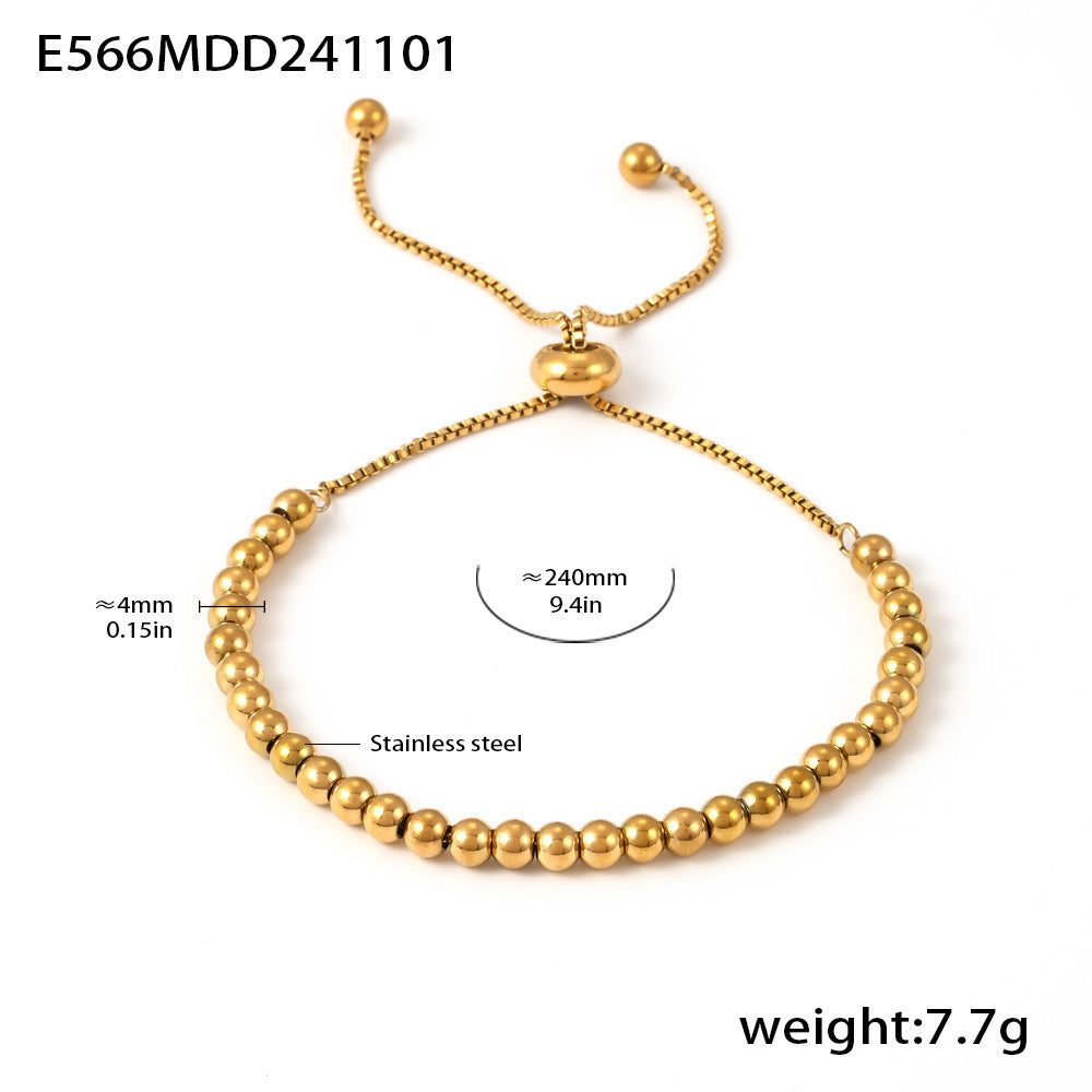 316L stainless steel gold bead slider bracelet with adjustable chain and 4mm beads