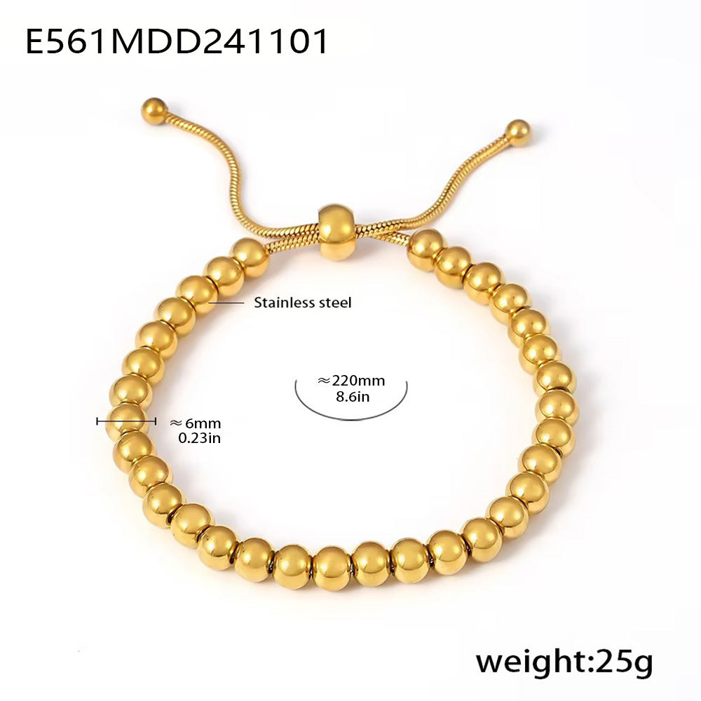 316L stainless steel gold beaded bracelet with adjustable slider and 6mm beads