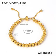 316L stainless steel gold beaded bracelet with adjustable slider and 6mm beads