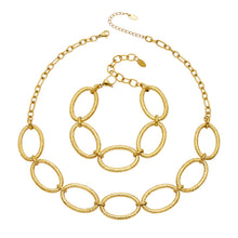 316L stainless steel gold chunky chain necklace and matching bracelet with textured oval links