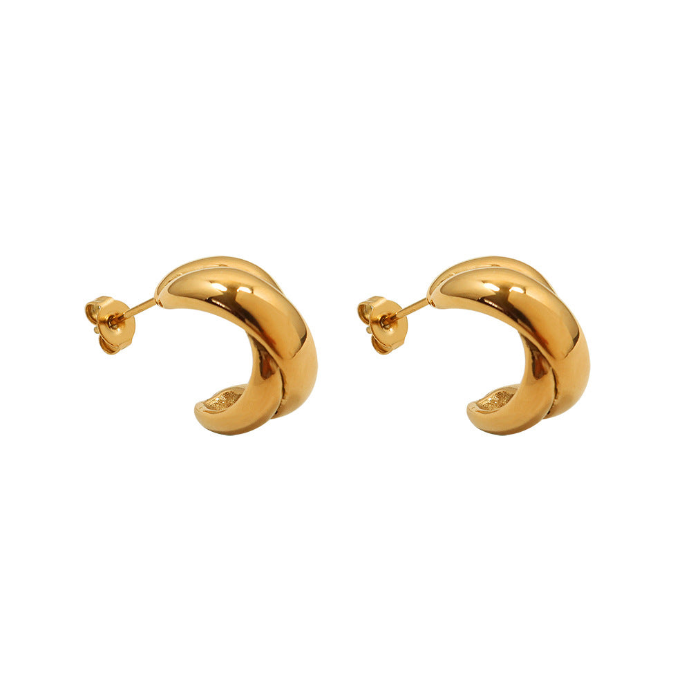 316L stainless steel 18K gold plated chunky hoop earrings front view pair
