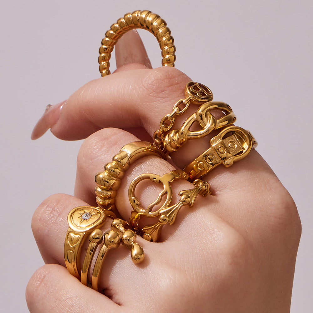 316L Stainless Steel 18K Gold PVD Waterproof Geometric Openwork Ring