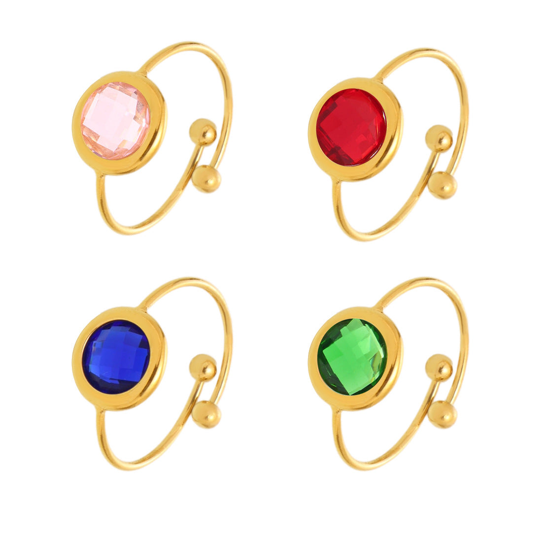 316L Stainless Steel 18K PVD Gold Adjustable Czech Glass Gemstone Ring