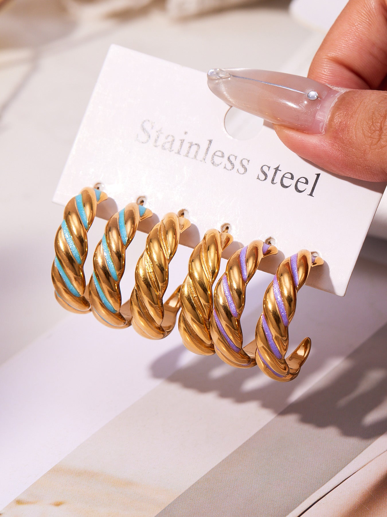 316L Stainless Steel C-Hoop Spiral Enamel Drop Earrings