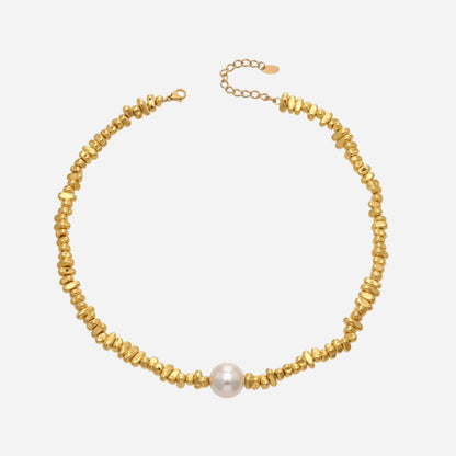 316L stainless steel irregular pearl chain necklace with faux pearl centerpiece