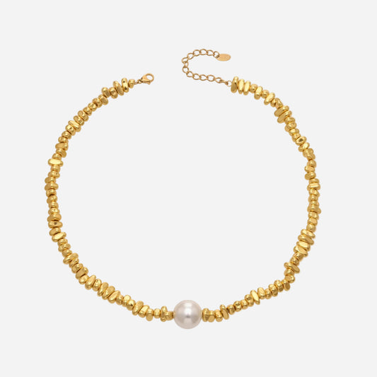 316L stainless steel irregular pearl chain necklace with faux pearl centerpiece