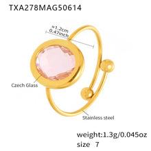 316L Stainless Steel 18K PVD Gold Adjustable Czech Glass Gemstone Ring