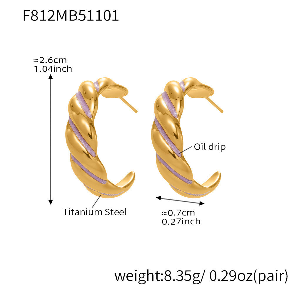 316L Stainless Steel C-Hoop Spiral Enamel Drop Earrings