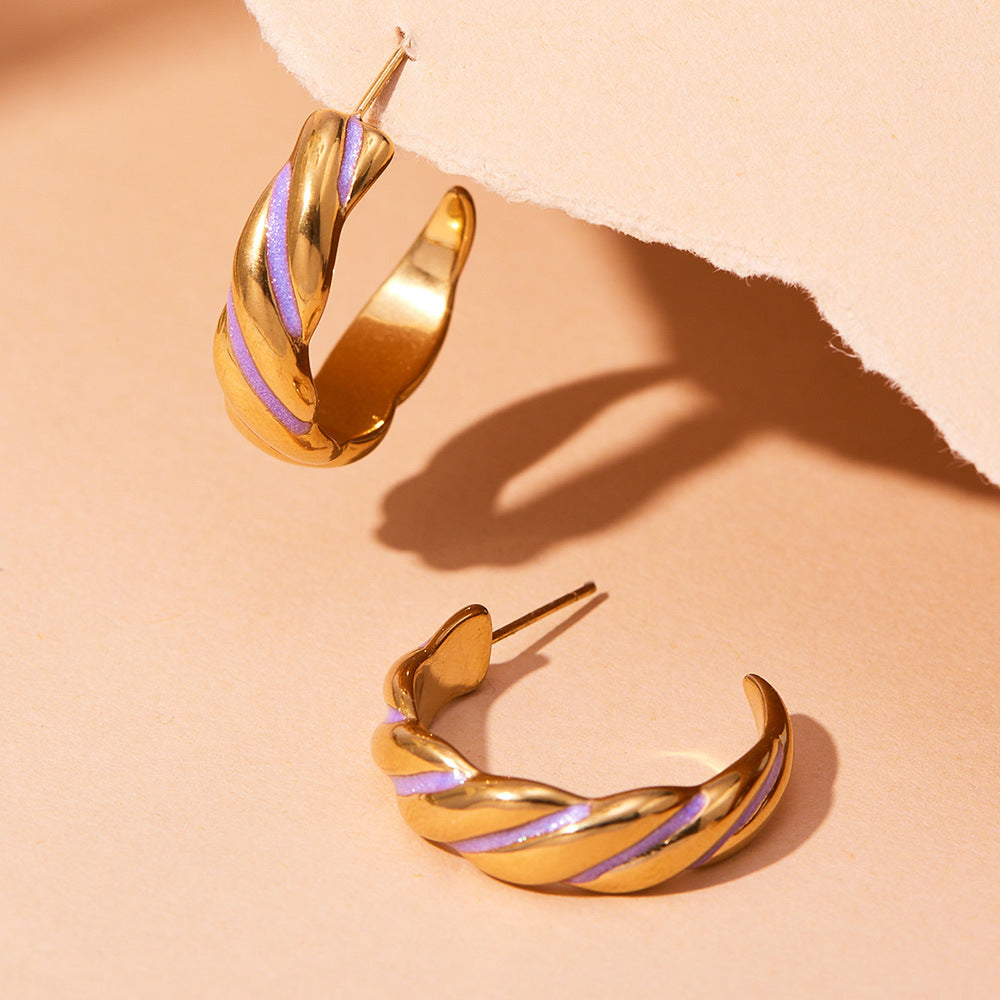 316L Stainless Steel C-Hoop Spiral Enamel Drop Earrings