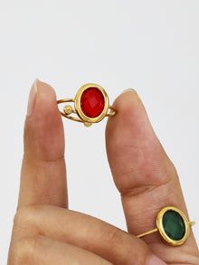 316L Stainless Steel 18K PVD Gold Adjustable Czech Glass Gemstone Ring