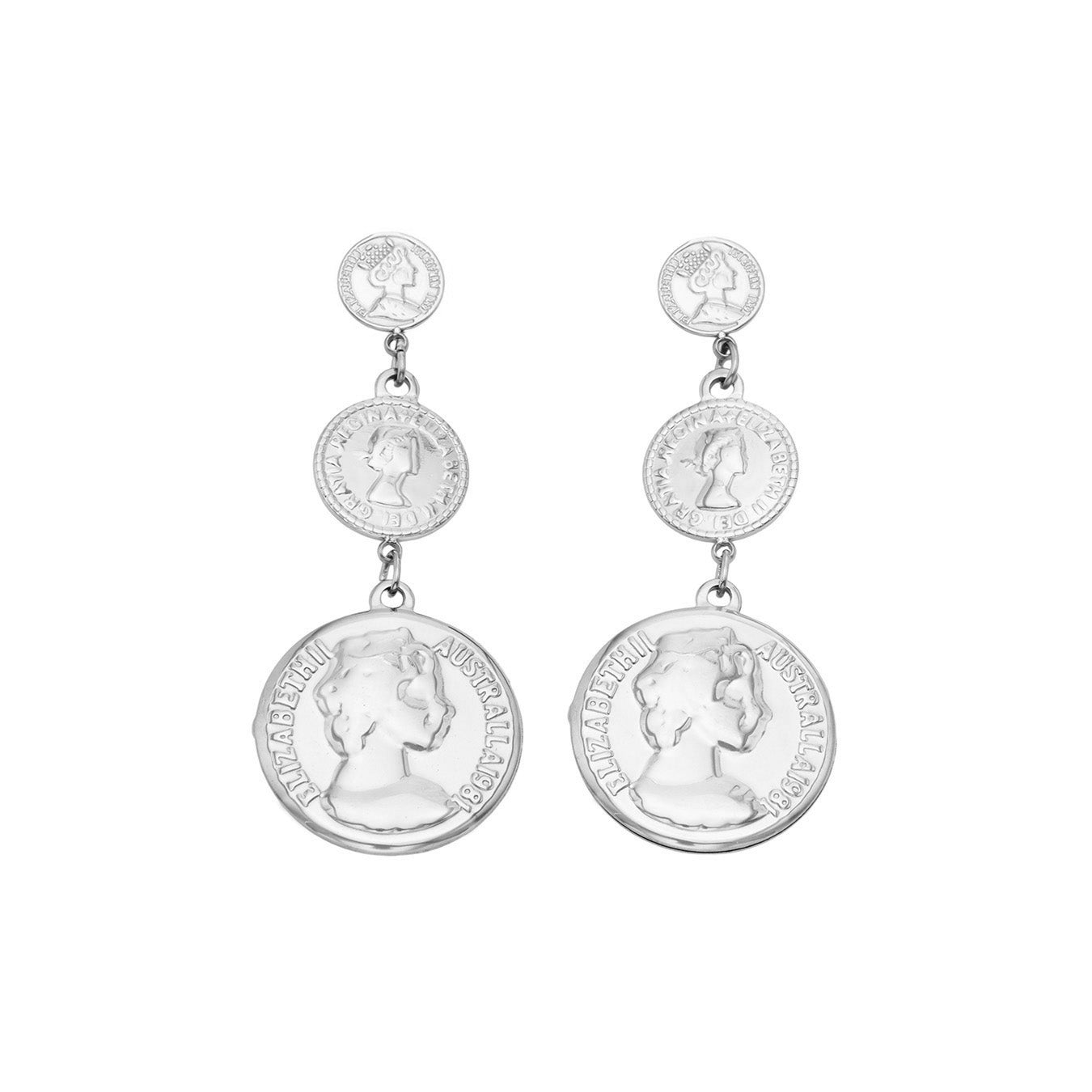 Elegant gold-plated gradual coin earrings in stainless steel