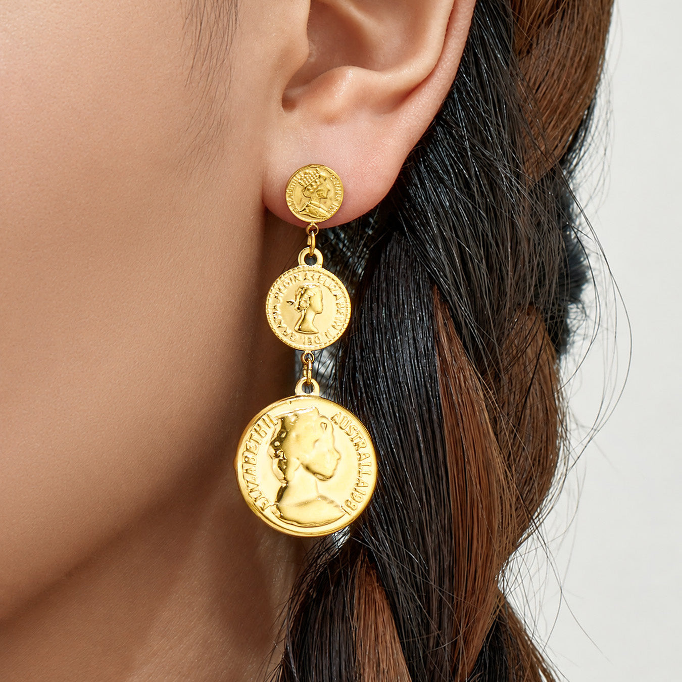 316L Stainless Steel 18K PVD Gold Gradual Coin Earrings made with 316L stainless steel and 18K PVD gold finish for wholesale jewelry buyers - image 11