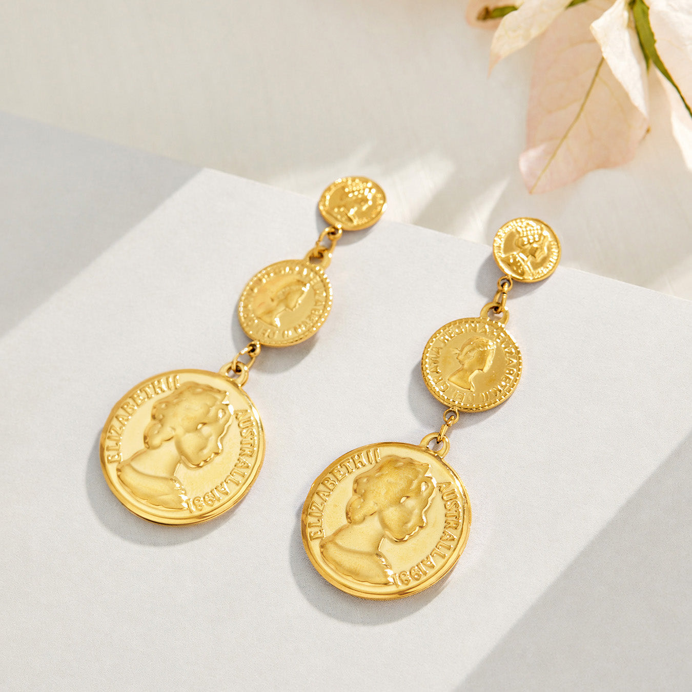 316L Stainless Steel 18K PVD Gold Gradual Coin Earrings made with 316L stainless steel and 18K PVD gold finish for wholesale jewelry buyers - image 8