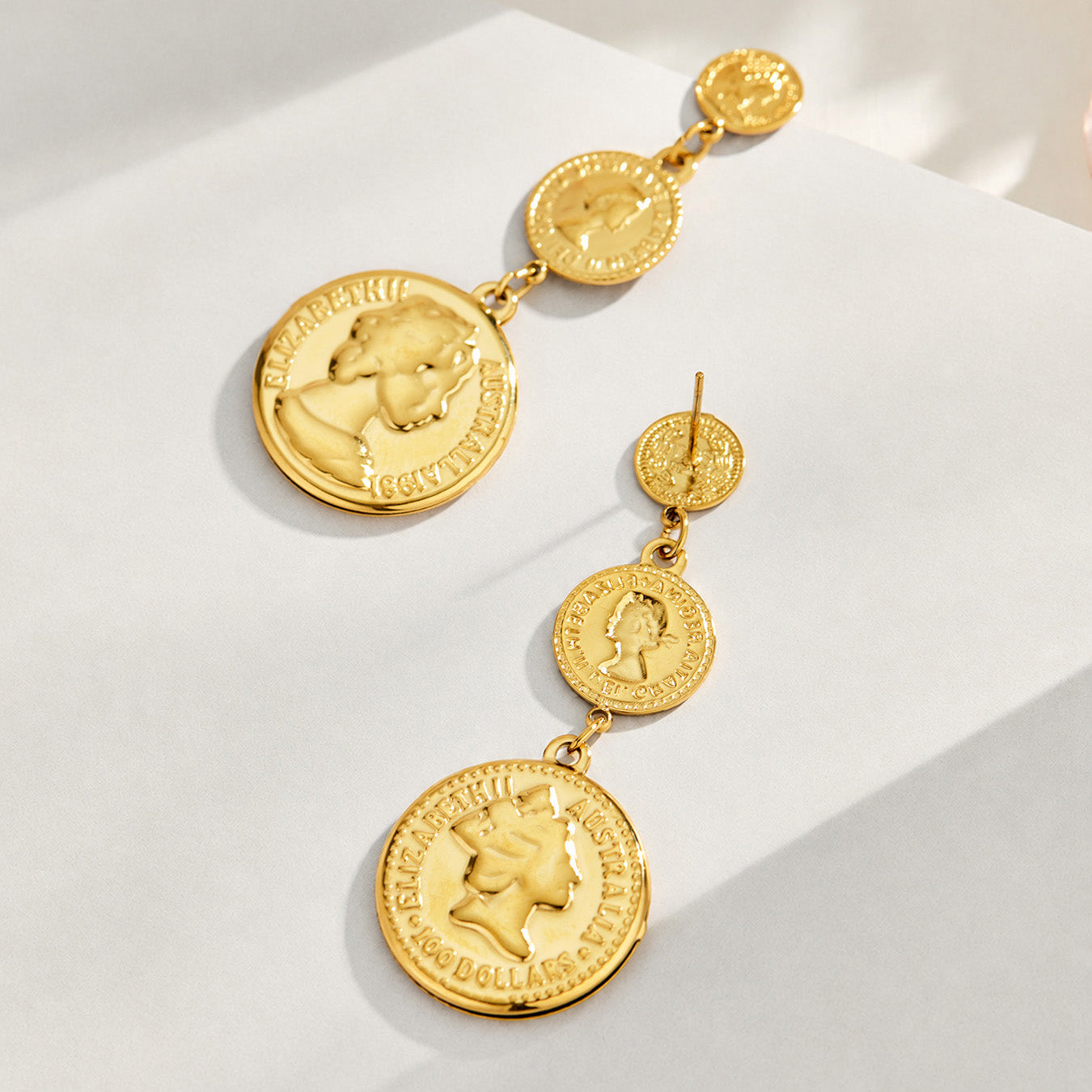 316L Stainless Steel 18K PVD Gold Gradual Coin Earrings made with 316L stainless steel and 18K PVD gold finish for wholesale jewelry buyers - image 9