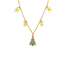 316L Stainless Steel Green Enamel Zircon Christmas Deer & Tree Pendant Necklace - Image 2