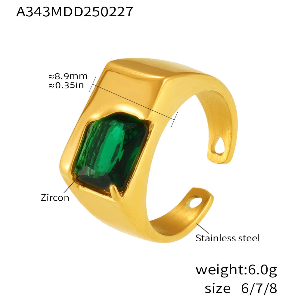 Stunning green zircon adjustable ring in stainless steel